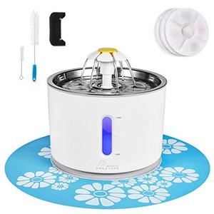 lot 25310 image: Cat Water Fountain Stainless Steel, 81oz2.4L, Intelligent Pump with LED Indicator for Water Shortage Alert, Water Level Window