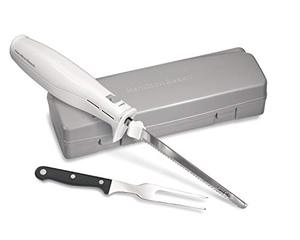 lot 25321 image: Hamilton Beach Electric Knife for Carving Meats, Poultry, Bread, Crafting Foam & More, Storage Case & Serving Fork Included, White