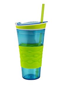 lot 25323 image: (BROKEN PIECE SEE PICTURE) Snackeez Travel Snack & Drink Cup with Straw, Blue