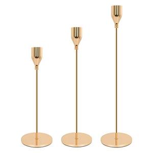 lot 25332 image: Candle Holders for Taper Candles Set of 3 Decorative Candlestick Holders for Wedding, Dinning, Party Fits 34 inch Thick Candle&Led Candles (Gold Brass Metal Candle Stand)