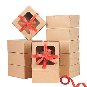 lot 25333 image: Bakery Boxes 30 PCS, 6x6x3 inches Brown Kraft Cupcake Boxes, Cake Boxes with Window and Cake Board, Thick and Sturdy Cookie Boxes for Pastry, Cupcake, Cookie, Brownies, Macaron