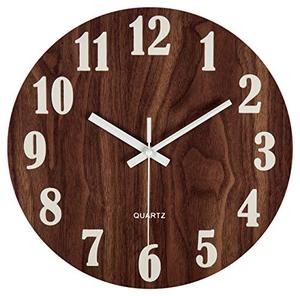 lot 25337 image: Jomparis 12 Night Light Function Wooden Round Wall Clock Vintage Rustic Country Tuscan Style for Kitchen Bedroom Office Home Silent & Non-Ticking Large Numbers Battery Operated Indoor Clocks