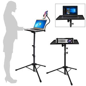 lot 25352 image: Projector Laptop Tripod Stand - Computer, Tablet, DJ Equipment Holder Mount with Gooseneck Phone Holder Height Adjustable Up to 42 Inches w 15 x 11 Plate Size - Perfect for Stage or Studio Use
