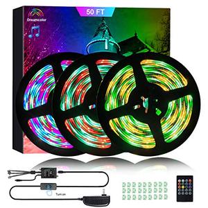 lot 25395 image: 50FT Dream Color Music Led Strip Lights, 810pcs Music LED Lights Strip Flexible Rope Light with IR 20 Keys Remote, Rainbow Music to Sync Led Strip for Bedroom Party Christmas Halloween Decoration