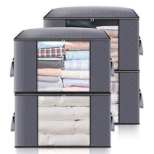 lot 25409 image: king do way Closet Organizer Clothes Storage Bags Large Capacity Storage Organizers with Reinforced Handle,Stainless Steel Zipper,3 Layer Fabric for Comforters,Bedding,Blankets Clothing (Grey, Storage without Divider,4 Pack)