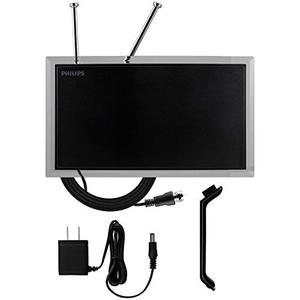 lot 25420 image: Philips Amplified Crystal Indoor TV Antenna, Long Range, Digital, HDTV Antenna, Smart TV Compatible, 4K 1080P VHF UHF, 6 ft. Coaxial Cable, Amplifier, Signal Booster, SDV3237N27