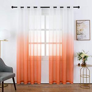lot 25435 image: Bermino Faux Linen Sheer Curtains Voile Grommet Semi Sheer Curtains for Bedroom Living Room Set of 2 Curtain Panels 54 x 84 inch Orange Gradient
