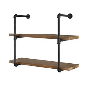 lot 25471 image: Yuanshikj 2Pc (28 Tall 12 deep,34) Industrial Wall Mount Iron Pipe Shelf Shelves Shelving Bracket Vintage Retro Black DIY Open Bookshelf Storage Office Room Kitchen (2 Pcs 3Tier Hardware Only)