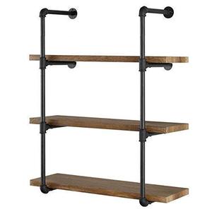 lot 25472 image: Yuanshikj 2Pc (42 tall ) (12deep ) Industrial Wall Mount iron Pipe Shelf Shelves Shelving Bracket Vintage Retro Black DIY Open Bookshelf DIY Storage offcie room Kitchen (2 Pcs 4Tier Hardware Only )