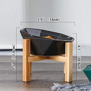 lot 25480 image: LIONWEI LIONWELI Black with Stand Ceramic Tilted Elevated Raised Pet Bowl with Bamboo Stand for Cats and Dogs No Spill Pet Food Water Feeder