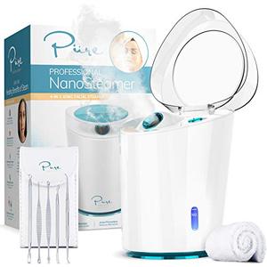 lot 25484 image: NanoSteamer PRO Professional 4-in-1 Nano Ionic Facial Steamer for Spas - 30 Min Steam Time - Humidifier - Unclogs Pores - Blackheads - Spa Quality - 5 Piece Stainless Steel Skin Kit Included