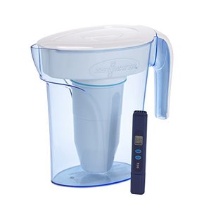lot 25488 image: ZeroWater ZP-006-4, 6 Cup Water Filter Pitcher with Water Quality Meter,White and Blue