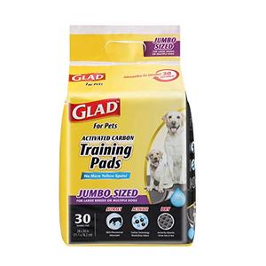 lot 25504 image: Glad for Pets JUMBO-SIZE Charcoal Puppy Pads  Black Training Pads That ABSORB & Neutralize Urine Instantly  New & Improved Quality Puppy Pee Pads, 30 Count