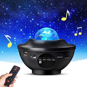 lot 25512 image: Star Projector, Galaxy Projector with Remote Control, Eicaus 3 in 1 Night Light Projector with LED Nebula CloudMoving Ocean Wave for Kid Baby, Built-in Music Speaker, Voice Control (Black)
