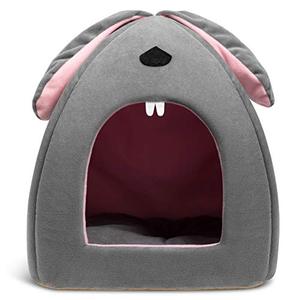 lot 25514 image: Hollypet Self-Warming 2 in 1 Foldable Comfortable Triangle Cat Bed Tent House, Baby Gray