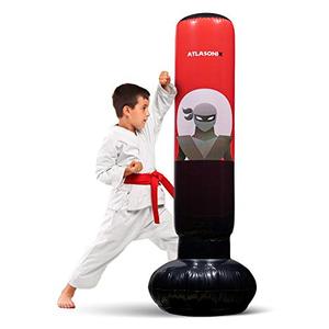 lot 25528 image: Inflatable Kids Punching Bag Free Standing Ninja Boxing Bag for Immediate Bounce-Back for Practicing Karate, Taekwondo, MMA and to Relieve Pent Up Energy in Kids and Adults  Tall 5 3