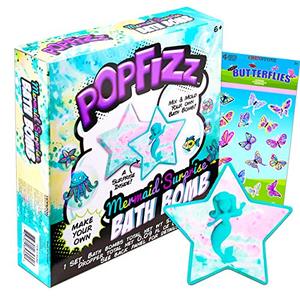 lot 25556 image: Pop Fizz Make Your Own Mermaid Bath Bombs for Kids Girls Boys  DIY Bath Bomb Maker Gift Set Bundle with Bonus Butterfly Stickers (Mermaid Bubble Bath Bomb Gift Set)