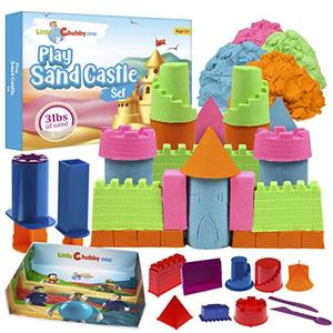 lot 25579 image: LITTLE CHUBBY ONE Kids Play Sand Castle Set - 3 Lbs Sand - Toy Magic Sand Set - 10 Molds - Mess Free Play for Girls and Boys - Ideas for Children Activities Age 2 3 4 5 6 7 8 9 10
