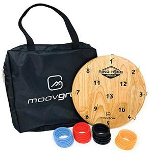 lot 25587 image: moovgruv Ring Toss Boss 4 Player Hook and Ring Toss Game with Carry Bag Great for Indoor or Outdoor Family Games, Kids Game Room, Man cave, Yard Games, Camping or Carnival Games