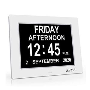 lot 25600 image: SSYA 8 Inch Digital Clock -The Original Memory Loss Digital Calendar Day Clock with Extra Large Non-Abbreviated Day & Month.(8 inch White)