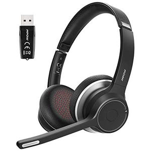 lot 25615 image: Mpow Bluetooth Headset V5.0 with Adapter, Wireless PC Headphones with Dual Microphone, CVC8.0 Noise Canceling, Office Headset for Computer, Cell Phone, Skype, MS Team, Call Center(Wired Optional)