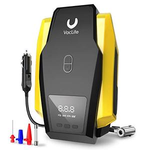 lot 25618 image: VacLife Air Compressor Tire Inflator, DC 12V Portable Air Compressor for Car Tires, Auto Tire Pump with LED Light, Digital Air Pump for Car Tires, Bicycles and Other Inflatables, Yellow(VL701)