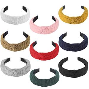 lot 25642 image: Knotted Headbands for Women Girls, Funtopia 9 Pcs Wide Plain Turban Headband Fashion Cross Knot Hair Bands with Solid Colors