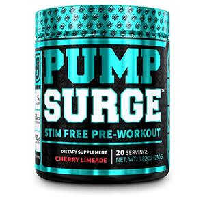 lot 25674 image: PUMPSURGE Caffeine-Free Pump & Nootropic Pre Workout Supplement, Non Stimulant Preworkout Powder & Nitric Oxide Booster, 20 Servings, Cherry Limeade