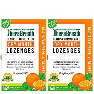 lot 25682 image: TheraBreath Dry Mouth Lozenges with Zinc, 100 Lozenges, Mandarin Mint, 100 Count (Pack of 2), 200 Count