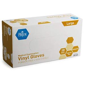 lot 25683 image: Medpride Medical Vinyl Examination Gloves (Large, 100-Count) Latex Free Rubber  Disposable, Ultra-Strong, Clear  Fluid, Blood, Exam, Healthcare, Food Handling Use  No Powder