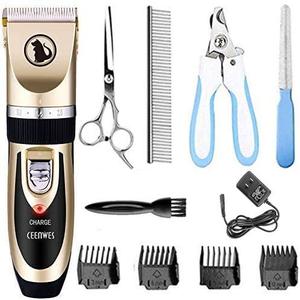 lot 25710 image: Ceenwes Dog Clippers Low Noise Pet Clippers Rechargeable Dog Trimmer Cordless Pet Grooming Tool Professional Dog Hair Trimmer with Comb Guides Scissors Nail Kits for Dogs Cats & Other(Gold)