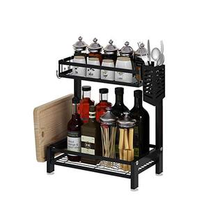 lot 25739 image: Apsan 2 Tier Spice Rack Organizer for Cabinet, Bathroom Kitchen Countertop Organizer with Utensil Holder Cutting Board Holder for Pantry - Seasoning Standing Shelf Holder Black