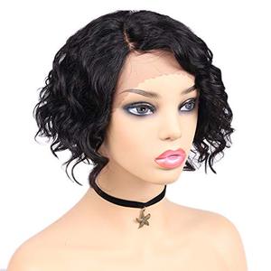 lot 25715 image: WIGER Short Human Hair Lace Front Wigs Short Black Wavy Hair Natrual Wave Bob Side Part Wigs Brazilian Virgin Human Hair Wigs for Women