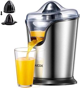 lot 25722 image: Aicok Electric Orange Juicer Squeezer, Citrus Juicer Electric with Two Interchangeable Cones Suitable for All Size of Citrus Fruits, 100W Ultra Quiet Motor, BPA Free, Brushed Stainless Steel