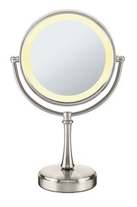 lot 25724 image: Conair Reflections 3-Way Touch Control Lighted Makeup Mirror, 1x8x magnification, Satin Nickel