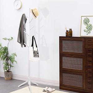 lot 25730 image: Clewiltess Wooden Tree 8 Hooks Coat Rack Stand, HallwayEntryway Coat Hanger Stand for Clothes, Suits, Accessories,Super Easy Assembly (White)