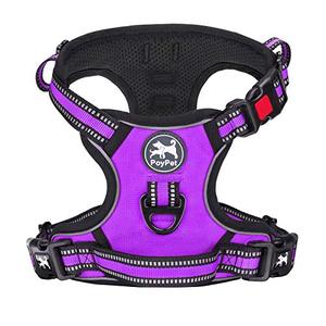 lot 25756 image: PoyPet No Pull Dog Harness, Release on Neck Reflective Adjustable No Choke Pet Vest with Front & Back 2 Leash Attachments, Soft Control Training Handle for Small Medium Large Dogs(Purple,XS)