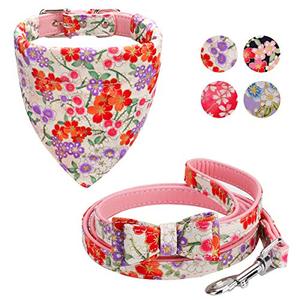 lot 25763 image: Vaburs Dog Collar Dog Bandana and Dog Leash Set Adjustable Fancy Dog Collar with Bandana and Leash for Small Medium Large Dogs, Pattern Printing(M-Red)