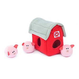 lot 25774 image: ZippyPaws - Farm Pals Burrow, Interactive Squeaky Hide and Seek Plush Dog Toy - Bubble Babiez Pig Barn