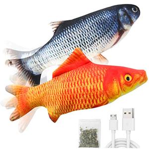 lot 25789 image: Senneny 2 Pack Electric Moving Fish Cat Toy, Realistic Plush Simulation Electric Wagging Fish Cat Toy Catnip Kicker Toys, Funny Interactive Pets Pillow Chew Bite Kick Supplies for Cat Kitten Kitty