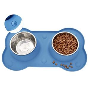 lot 25792 image: Canple Dog Bowl Stainless Steel Dog Bowls Food Water Pet Feeder with No Spill Non-Skid Strong Suction Cup Silicone Mat Waterproof for Pets Dogs (54 OZ, Blue)