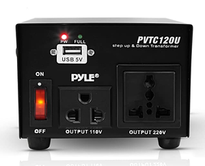 lot 25050 image: Step Up and Down Converter - 100 Watt Voltage Converter Transformer w USB Charging Port, UK Power Adapter, AC 110  120 to 220  240 Volt Vice Versa, 110V120V220V240V Input Voltage - Pyle PVTC120U