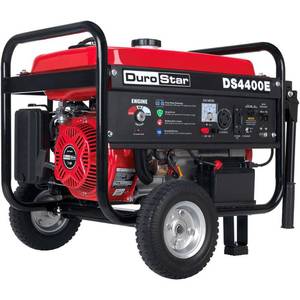 lot 22300 image: Durostar DS4400E 7 HP Gasoline Powered Electric Start Portable Generator with Wheel Kit, 4400-watt, EPA Approved