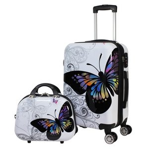 lot 22322 image: World Traveler 2 Piece Hardside Upright Spinner Luggage Set, Butterfly, One Size