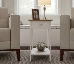 lot 22323 image: Lavish Home Side Drawer-narrow End Table With Storage Shelf White