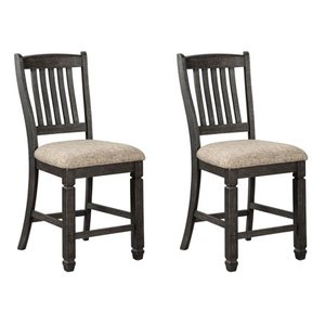 lot 22332 image: Set of 2 Tyler Creek Upholstered Counter Height Barstools BrownBlack - Signature Design by Ashley