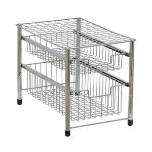 lot 22348 image: Household Essentials Double Pull-Out Basket Organizer Chrome