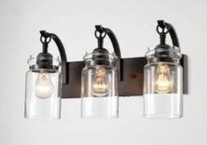 lot 22350 image: Anastasia Antique Black 3-Light Wall Sconce with Clear Glass Shade- Retail$137.49