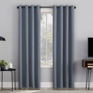 lot 22359 image: 2-63x50 Channing Textured Draft Shield Fleece Insulated 100% Blackout Grommet Top Curtain Panel Blue - Sun Zero