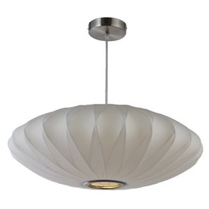 lot 22370 image: 22 in White 1-Light Oval Pendant- Retail$163.49